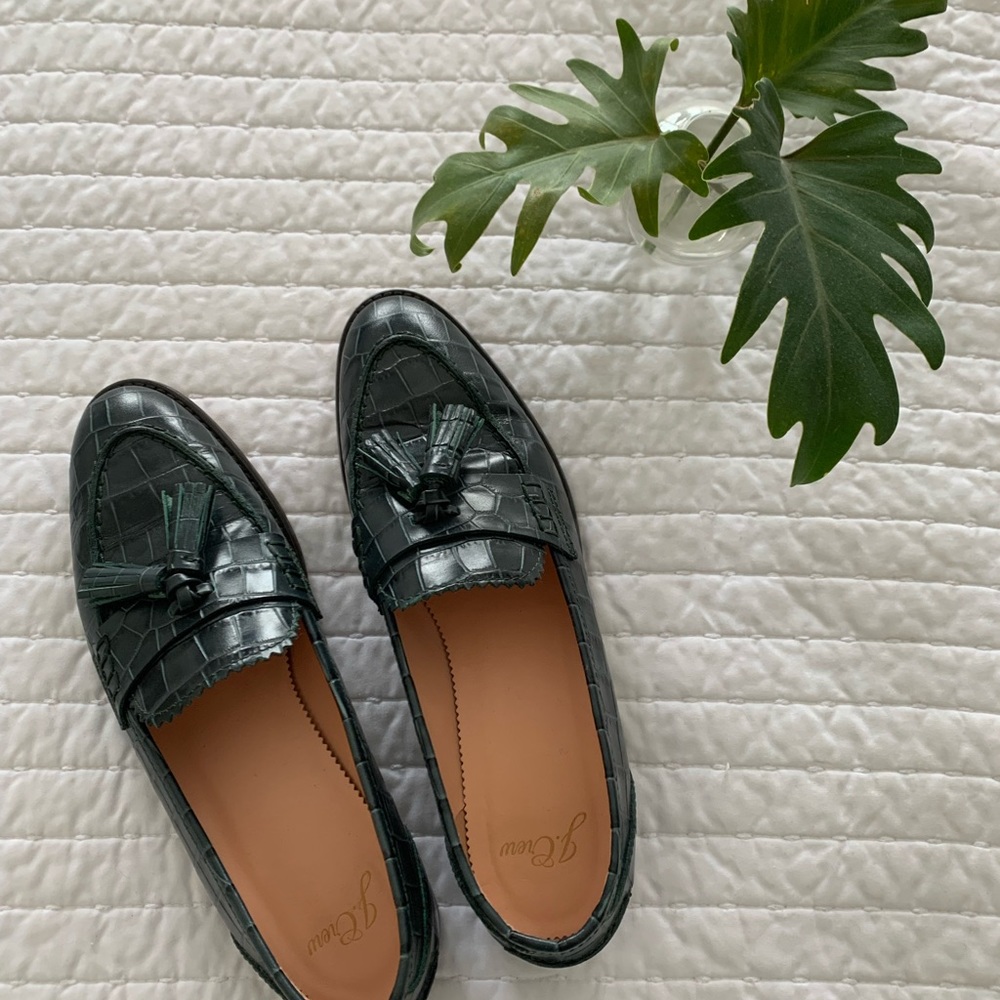 J. Crew Forest Green Croc-Embossed Loafers